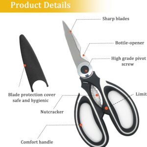 Kitchen Shears - 2026 New Heavy Duty Scissors Multi Purpose Ultra Sharp Stainless Steel Shears for Poultry, Chicken, Fish, Meat, Herbs, Vegetables and BBQ, Black & Silver